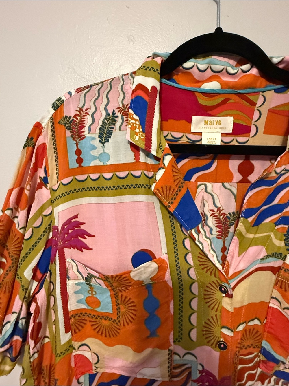 Anthropologie Maeve Bon Voyage button down size L - Picture 6 of 7